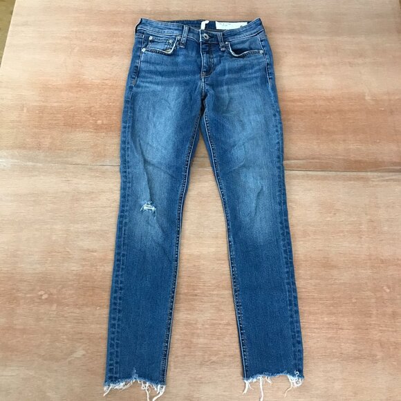 Rag & Bone Cate Mid Rise Ankle skinny Jeans Women size 24 Blue Distress Raw Hem - Picture 1 of 14